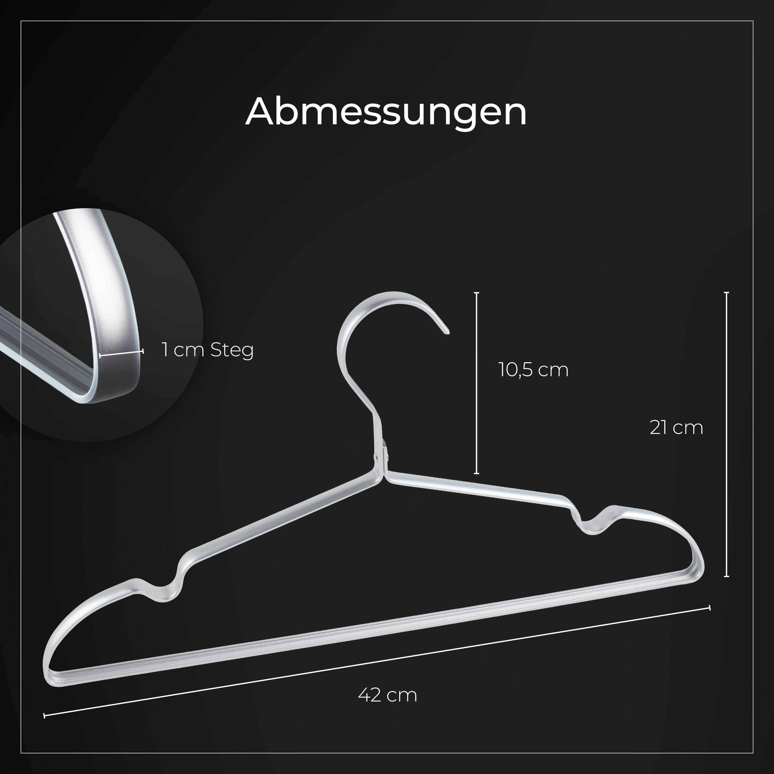 40x Parusia Kleiderbügel silber 42cm breit, 1cm, Metall rostfrei, formstabil