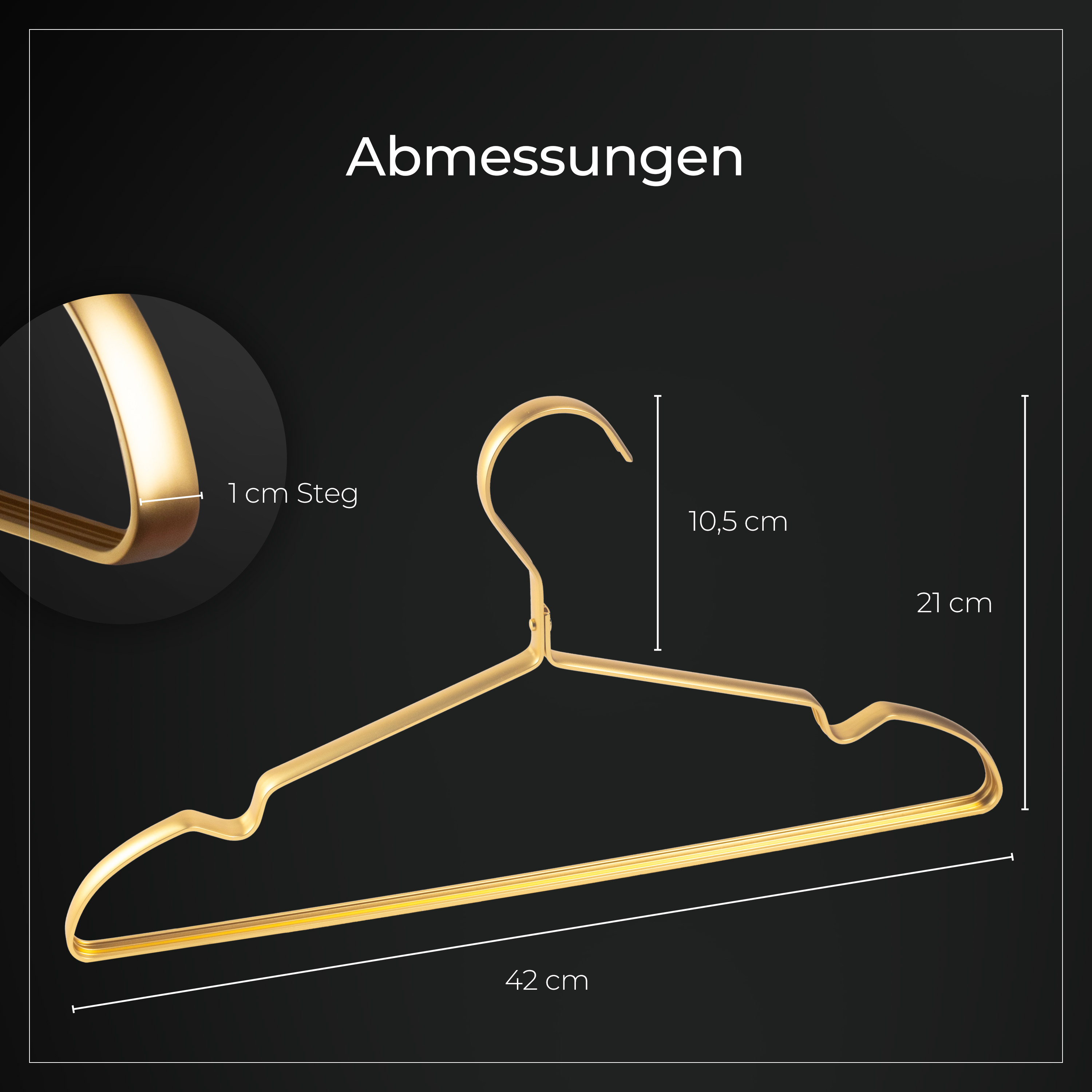 40x Parusia Kleiderbügel gold 42cm breit, Steg 1cm, Metall rostfrei, formstabil