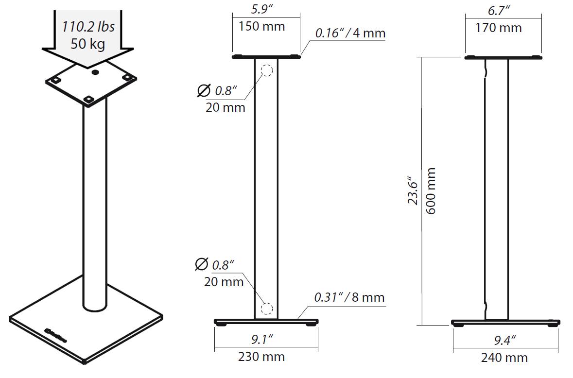 NorStone Lautsprecherständer EPUR Schwarz Matt/Schwarzglas 60cm (Paar)